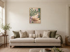 Eucalyptus above a warm ceramic basin — A2 artwork shown in a room with a natural wood frame; select a framed finish to include a frame