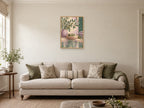 Olive soap dish and rippling water — A2 artwork shown in a room with a natural wood frame; select a framed finish to include a frame