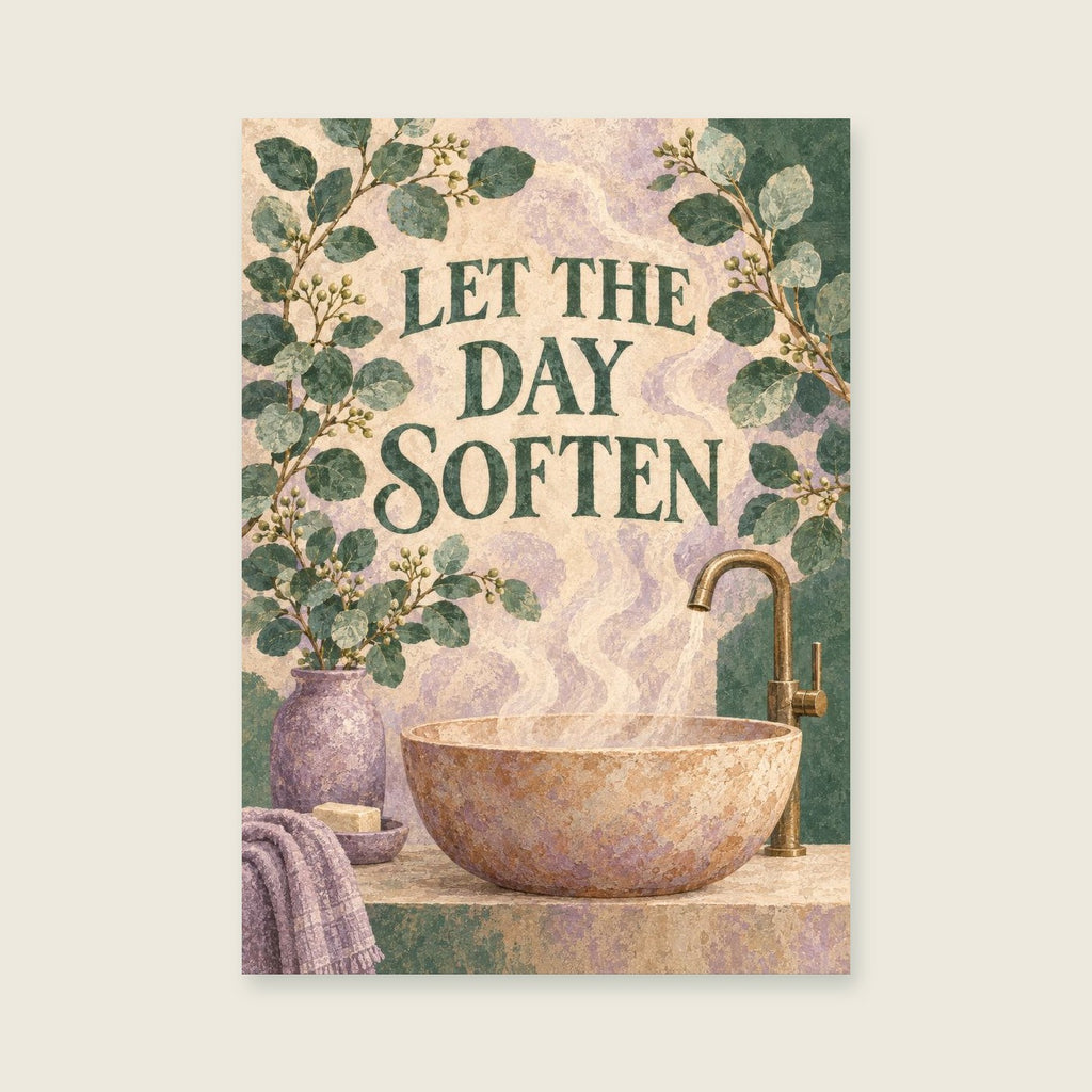 Let The Day Soften — Atmospheric textured gouache bathroom art print