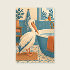 cream pelican — Original character illustration bathroom art print