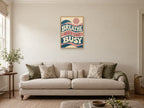 Breathe Out The Busy — A2 artwork shown in a room with a natural wood frame; select a framed finish to include a frame