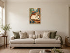 open unlettered book — A2 artwork shown in a room with a natural wood frame; select a framed finish to include a frame