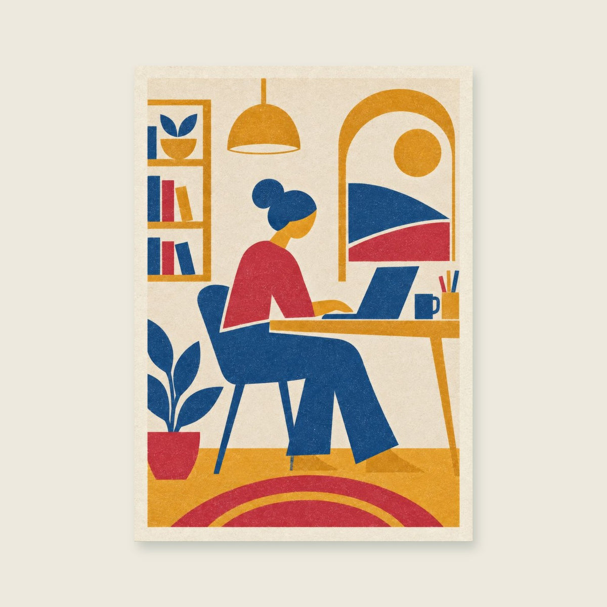 Interlocking circles and expressive hand-cut edges — Confident geometric screenprint home office art print