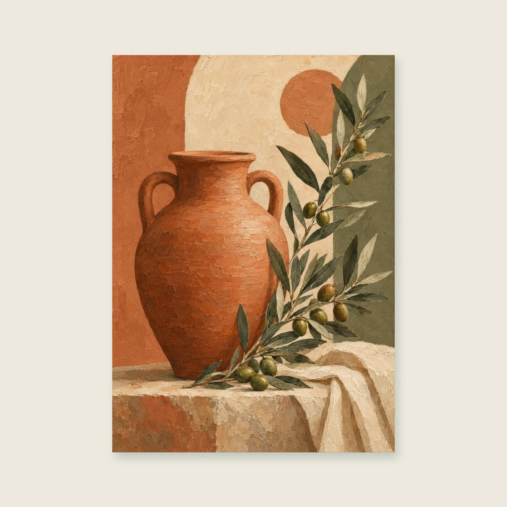 Large terracotta vessel — Sculptural still life painting living room art print
