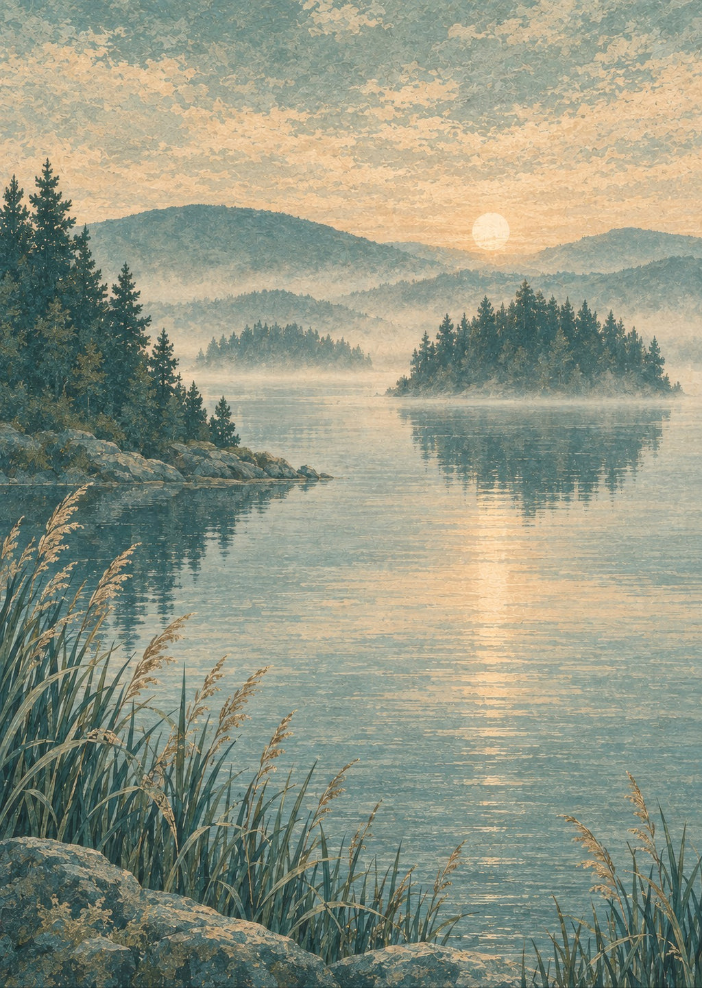 Reflections of imagined wooded islands — artwork detail