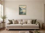 quiet shoreline — A2 artwork shown in a room with a natural wood frame; select a framed finish to include a frame