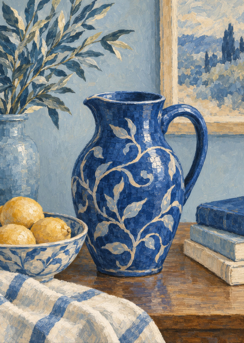 Cobalt ceramic jug — artwork detail