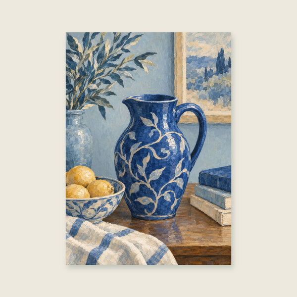 Kobaltblaue Keramikkrug-Kunstdruck