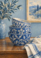 Stacked blue and white bowls — artwork detail