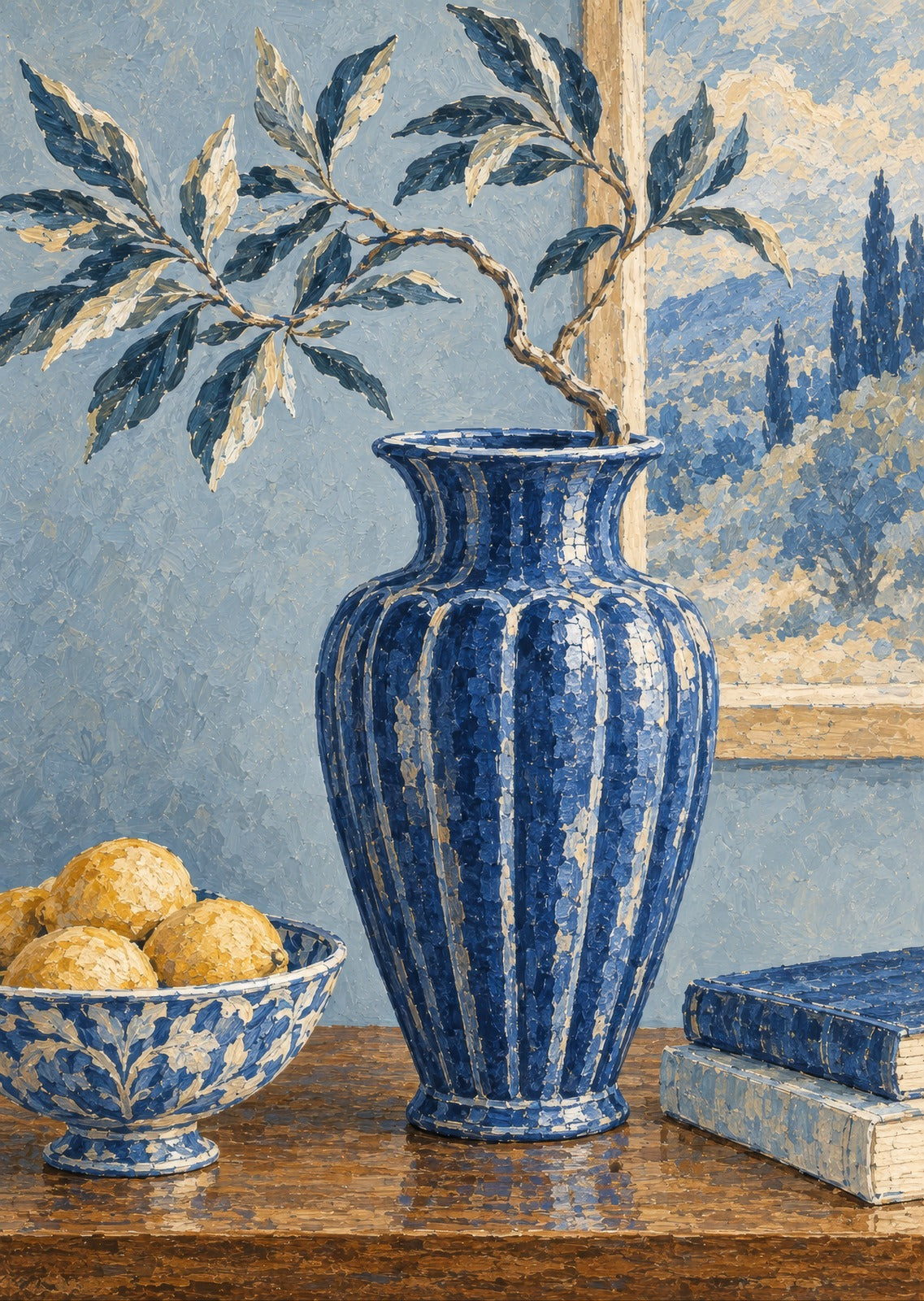 Large fluted vase and one twisting stem — artwork detail