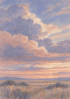 Broad dusk clouds over an imaginary quiet field — artwork detail