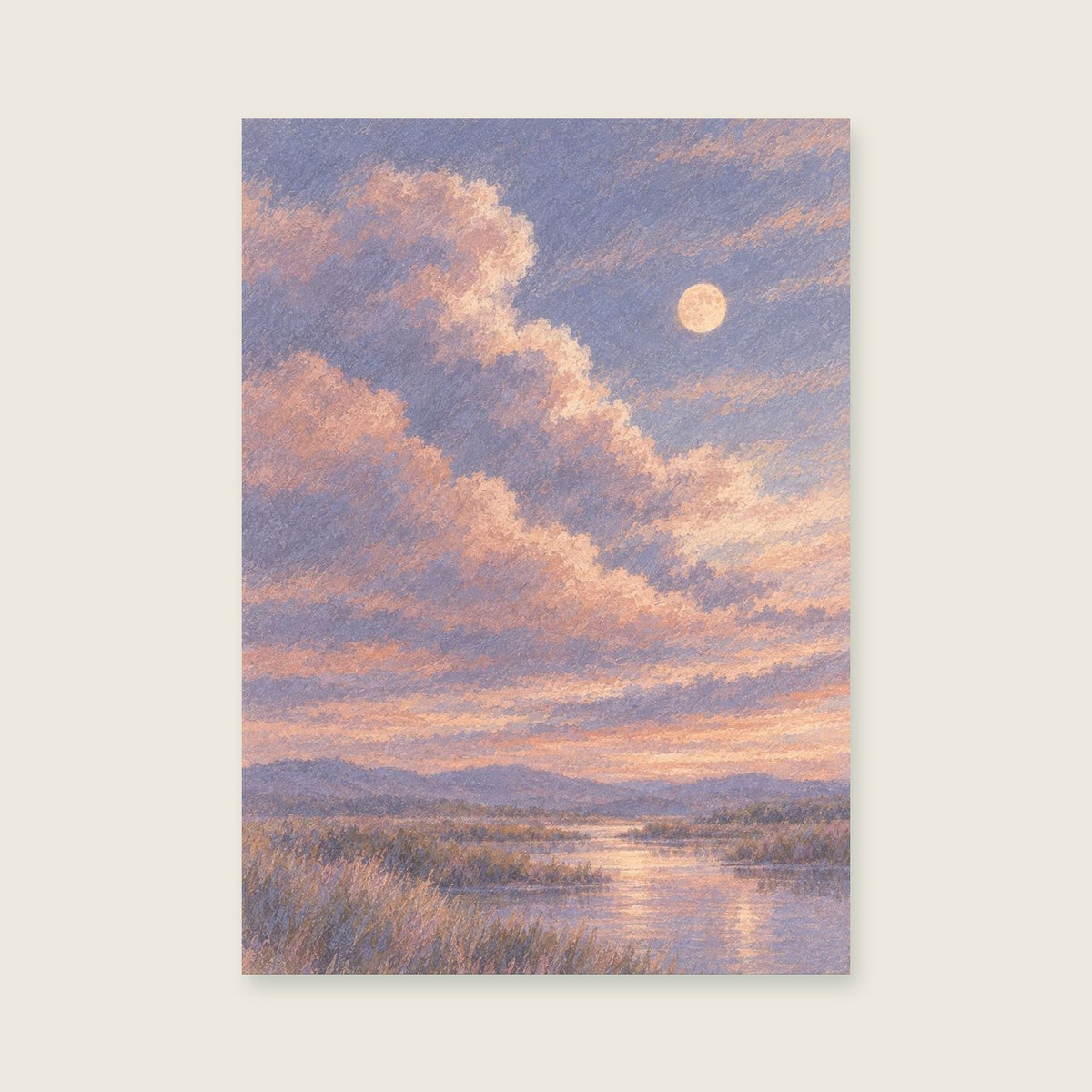 Lavender cloud shapes — Soft layered pastel painting bedroom art print