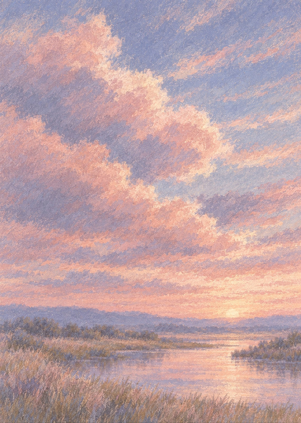Pink morning sky over a fictional soft horizon — artwork detail