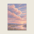 Pink morning sky over a fictional soft horizon — Soft layered pastel painting bedroom art print
