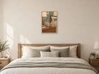 Two mismatched tea cups on a bedside table — A2 artwork shown in a room with a natural wood frame; select a framed finish to include a frame