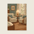 Two empty reading chairs — Expressive domestic illustration bedroom art print
