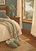 Slippers and a woven blanket — artwork detail