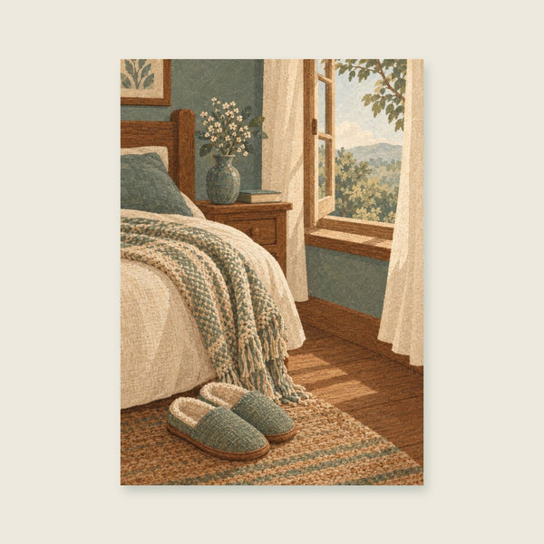Kunstdruck „Hausschuhe und eine gewebte Decke“
