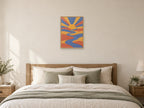 Soft orange arc — A2 artwork shown in a room with a natural wood frame; select a framed finish to include a frame