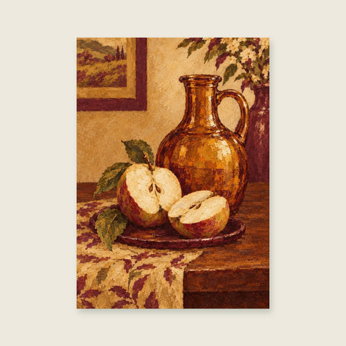 Apple halves — Expressive fruit still life dining room art print