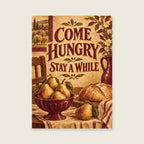 Come Hungry Stay A While — Expressive fruit still life dining room art print