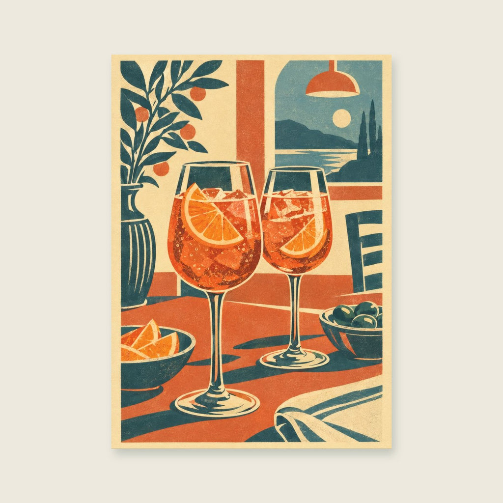 Two unbranded aperitif glasses — Confident original screenprint dining room art print