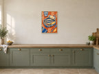 Open unbranded fish tin — A2 artwork shown in a room with a natural wood frame; select a framed finish to include a frame