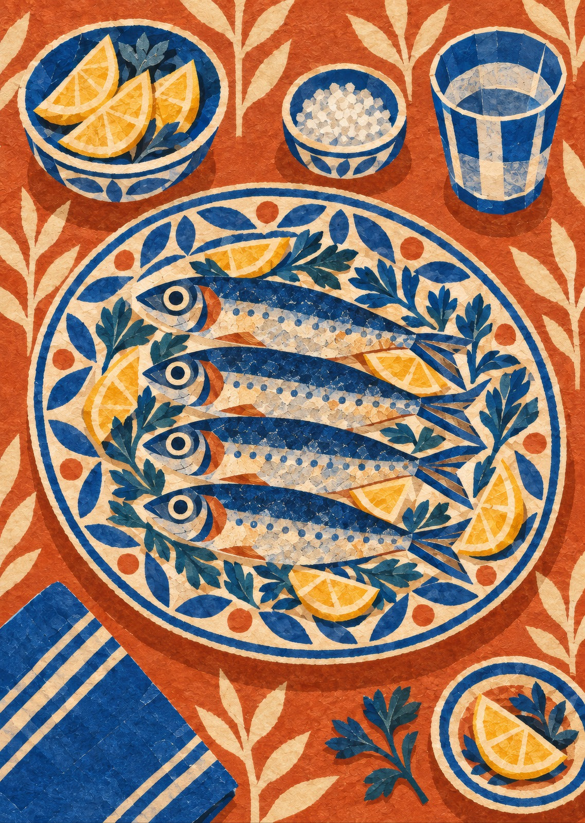 Carved serving platter — artwork detail