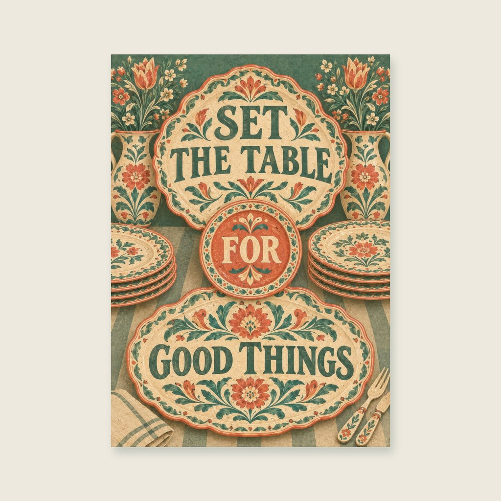 Set The Table For Good Things — Decorative ceramic illustration dining room art print
