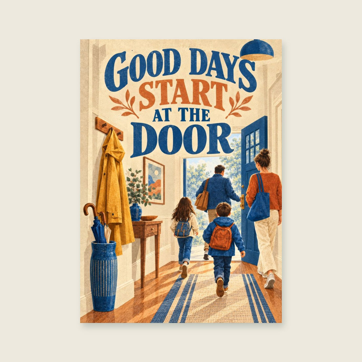 Good Days Start At The Door — Rich editorial illustration hallway art print