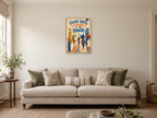 Good Days Start At The Door — A2 artwork shown in a room with a natural wood frame; select a framed finish to include a frame
