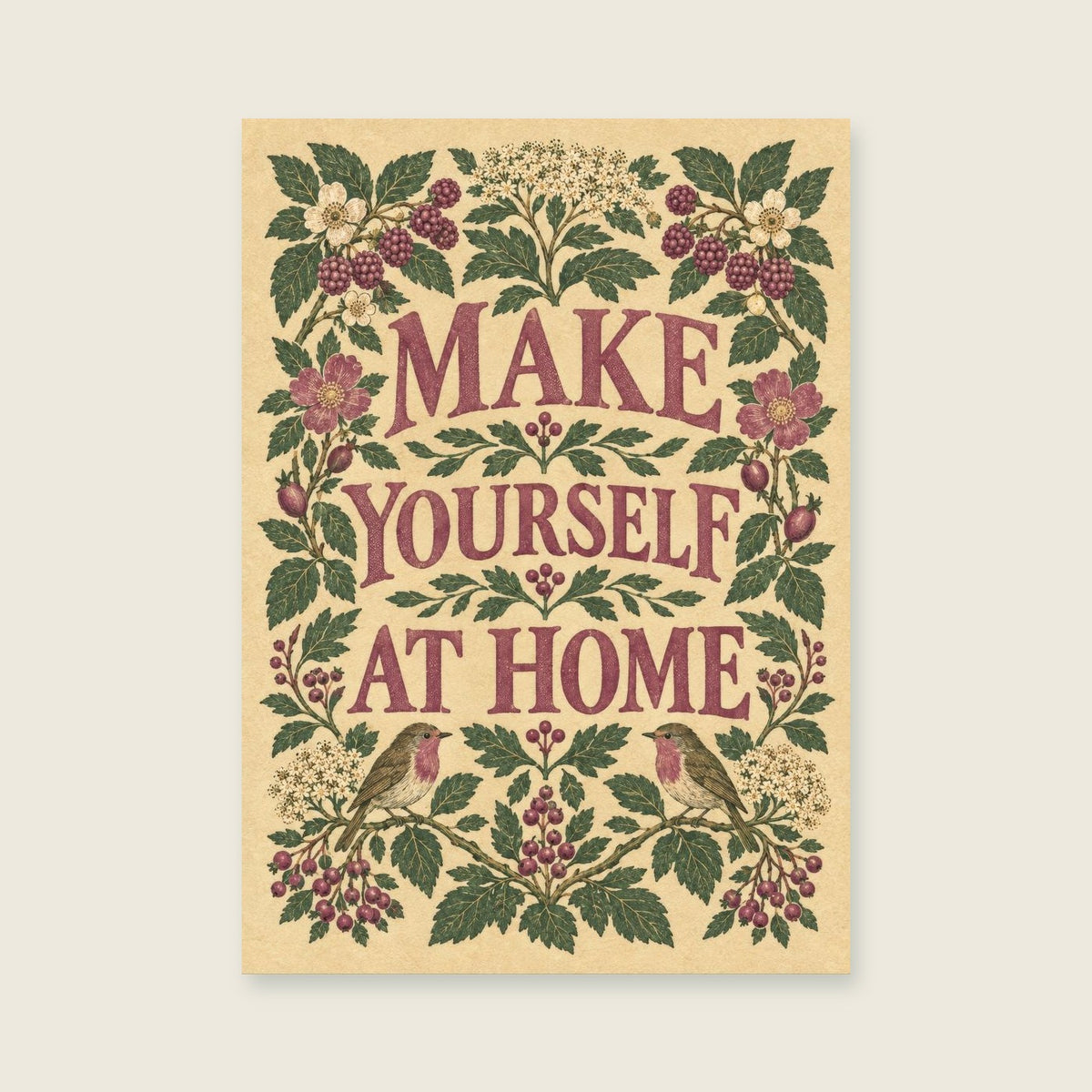 Make Yourself At Home — Botanical folk illustration hallway art print