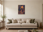 Stacked unlabelled records and a glowing floor lamp — A2 artwork shown in a room with a natural wood frame; select a framed finish to include a frame
