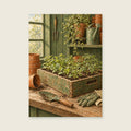 Wooden seed tray — Detailed painted still life utility room art print