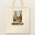St Bartholomew's Church, Arborfield Tote Bag: natural cotton tote printed with our drawing of St Bartholomew's Church and the name ARBORFIELD