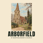 The printed design on the St Bartholomew's Church, Arborfield tote, close up