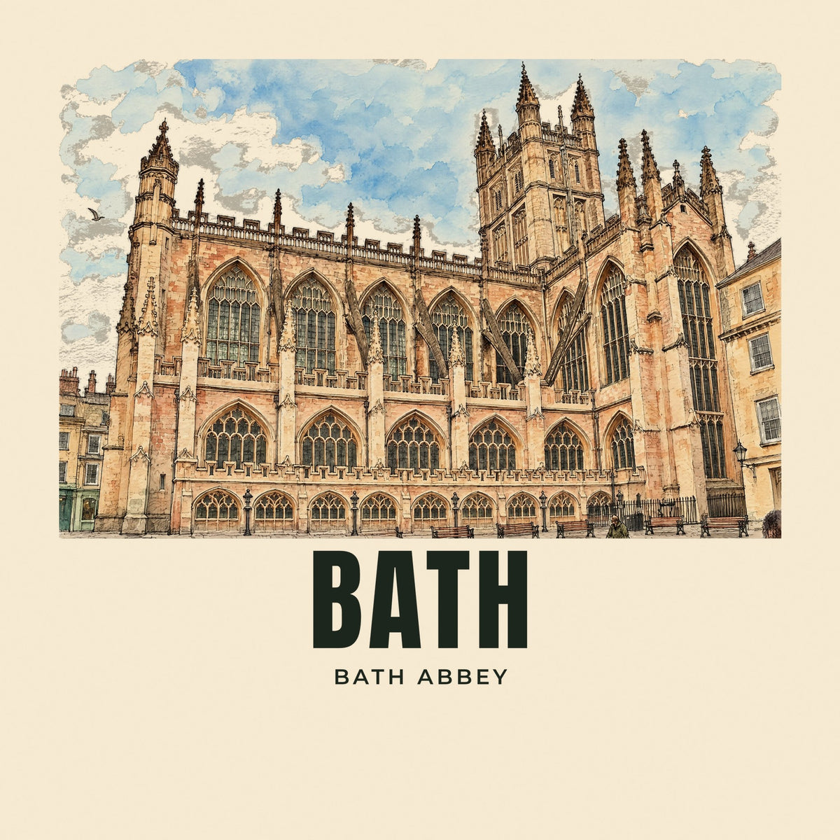 The printed design on the Bath Abbey tote, close up