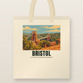 Clifton Suspension Bridge, Bristol Tote Bag: natural cotton tote printed with our drawing of Clifton Suspension Bridge and the name BRISTOL