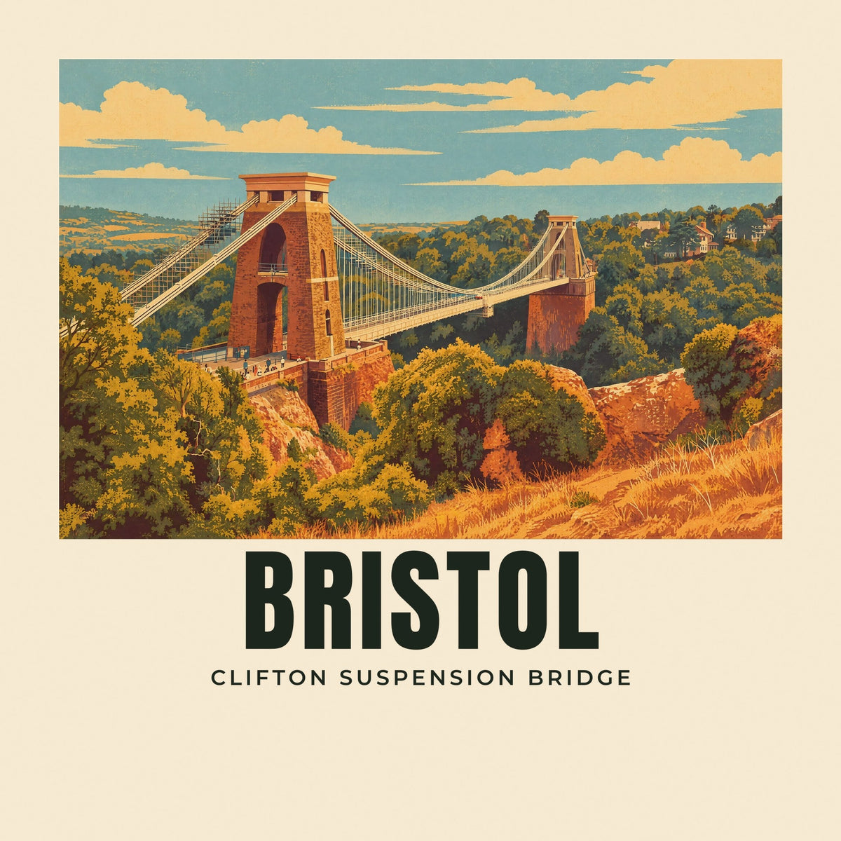 The printed design on the Clifton Suspension Bridge, Bristol tote, close up