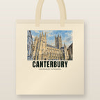 Canterbury Cathedral Tote Bag: natural cotton tote printed with our drawing of Canterbury Cathedral and the name CANTERBURY
