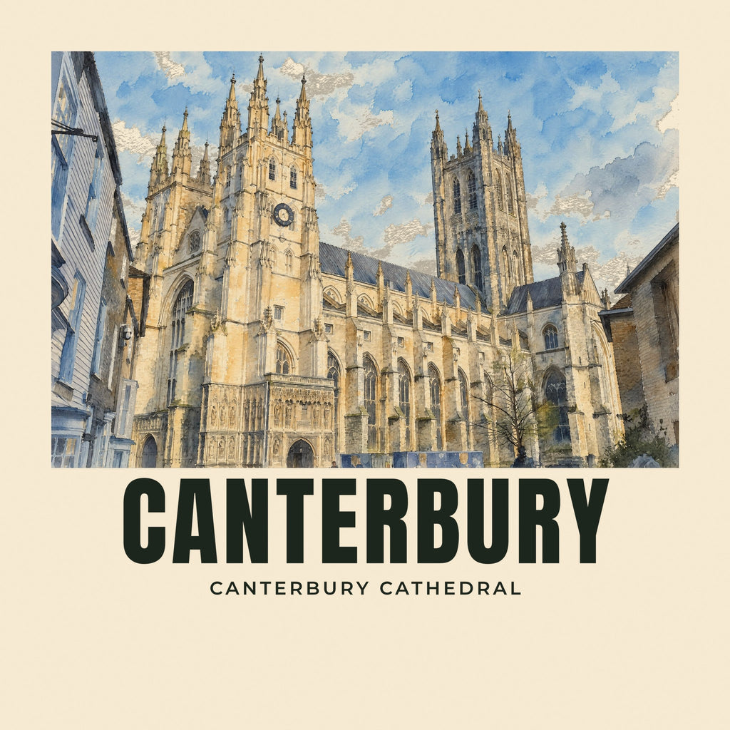 The printed design on the Canterbury Cathedral tote, close up