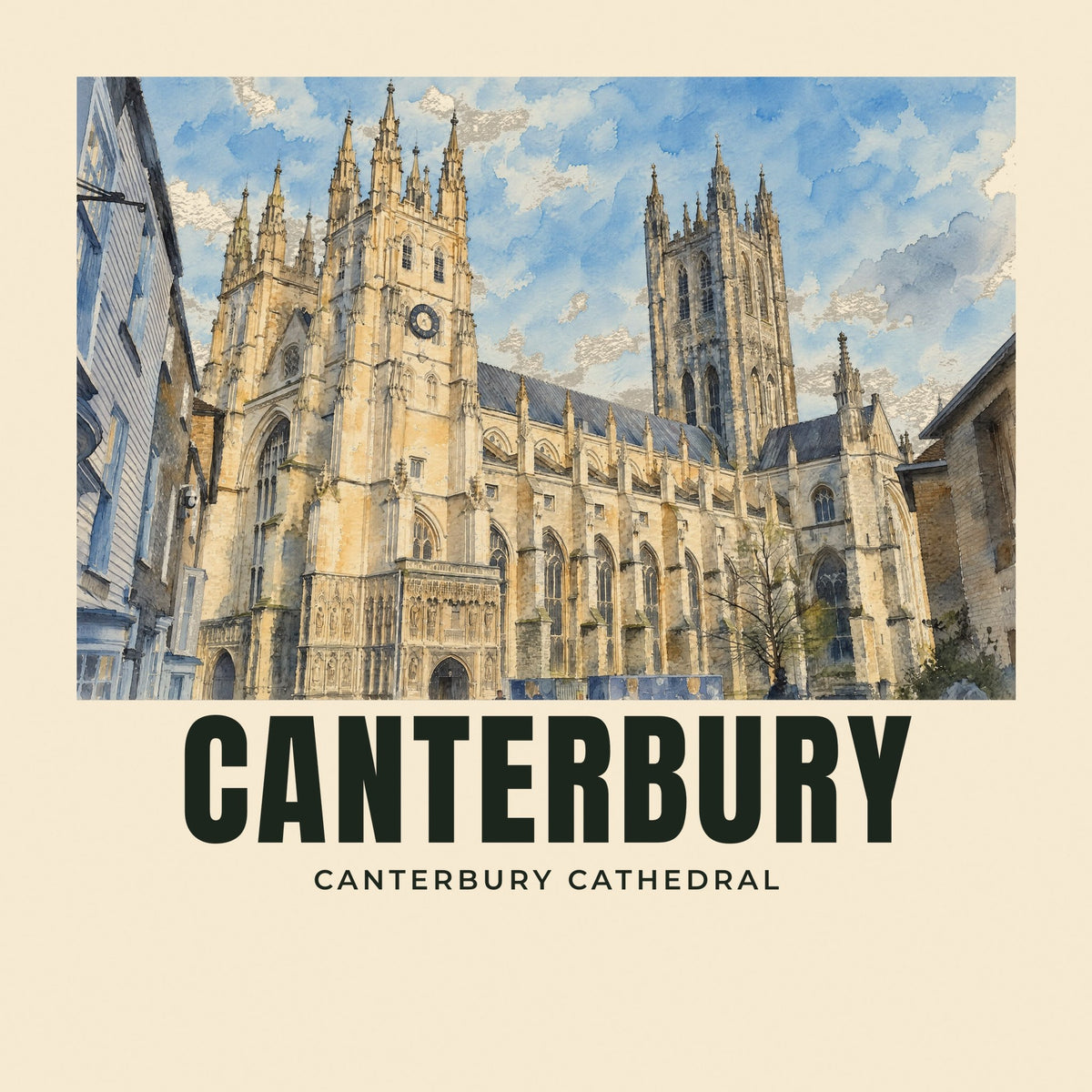 The printed design on the Canterbury Cathedral tote, close up