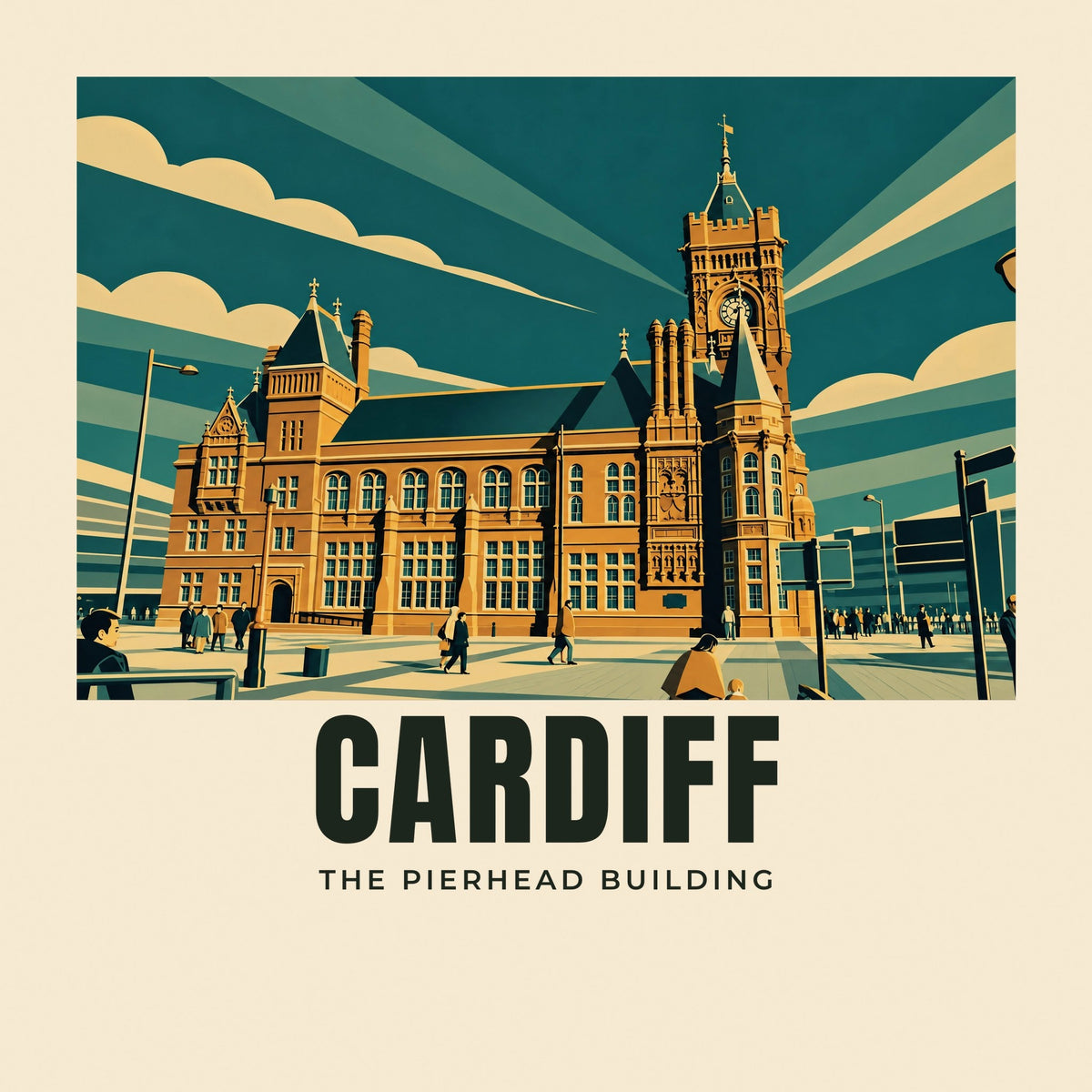 The printed design on the The Pierhead Building, Cardiff tote, close up