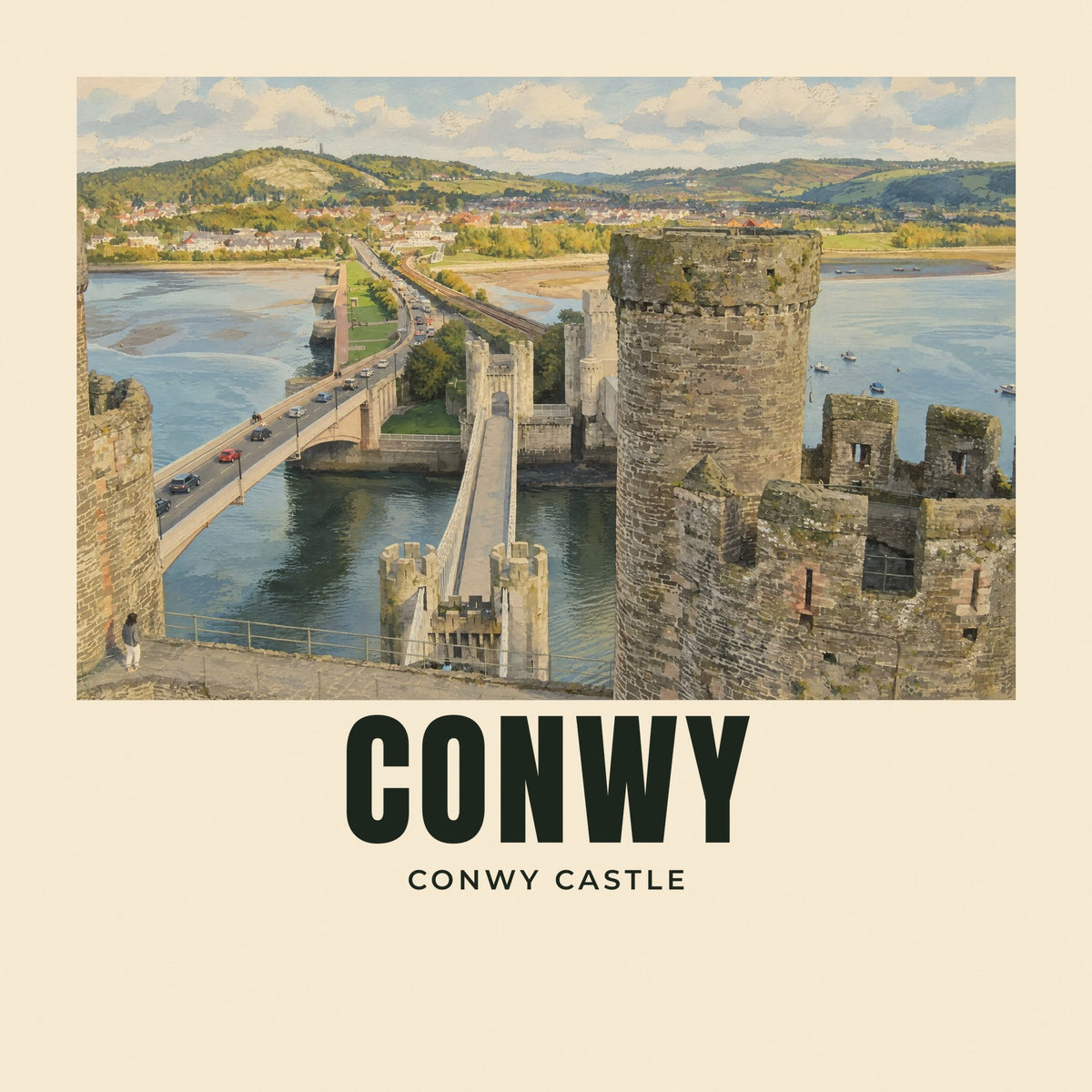The printed design on the Conwy Castle tote, close up