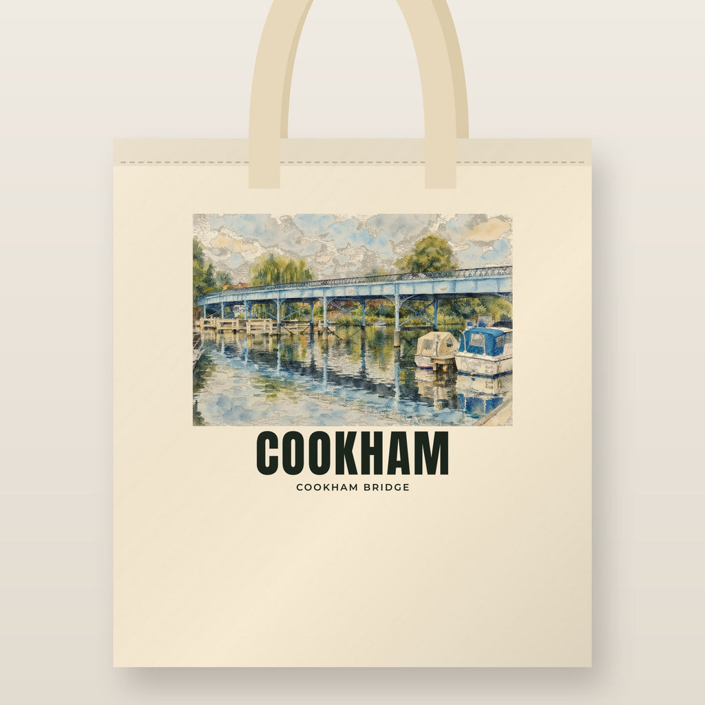 Cookham Bridge Tote Bag: natural cotton tote printed with our drawing of Cookham Bridge and the name COOKHAM