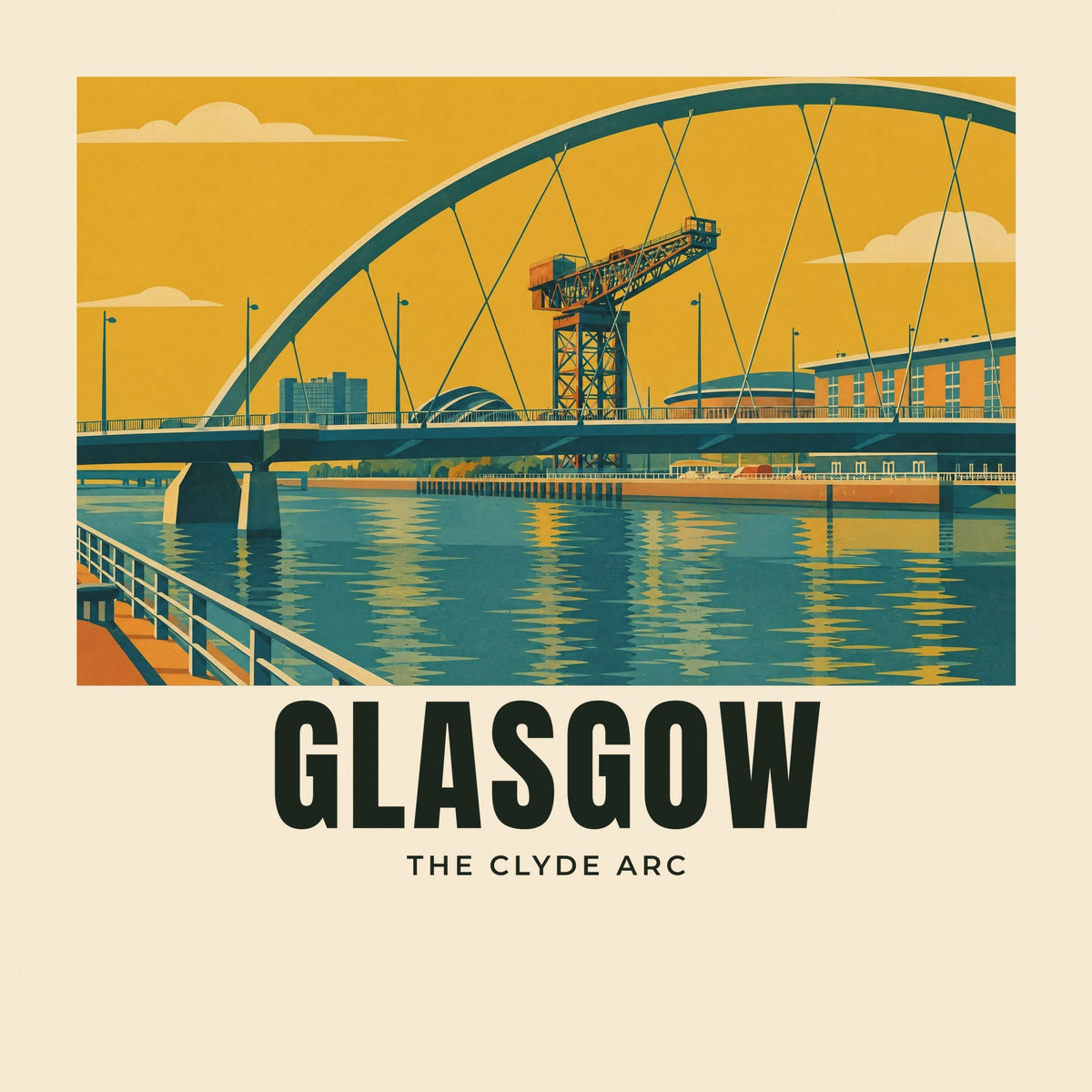 The printed design on the The Clyde Arc, Glasgow tote, close up