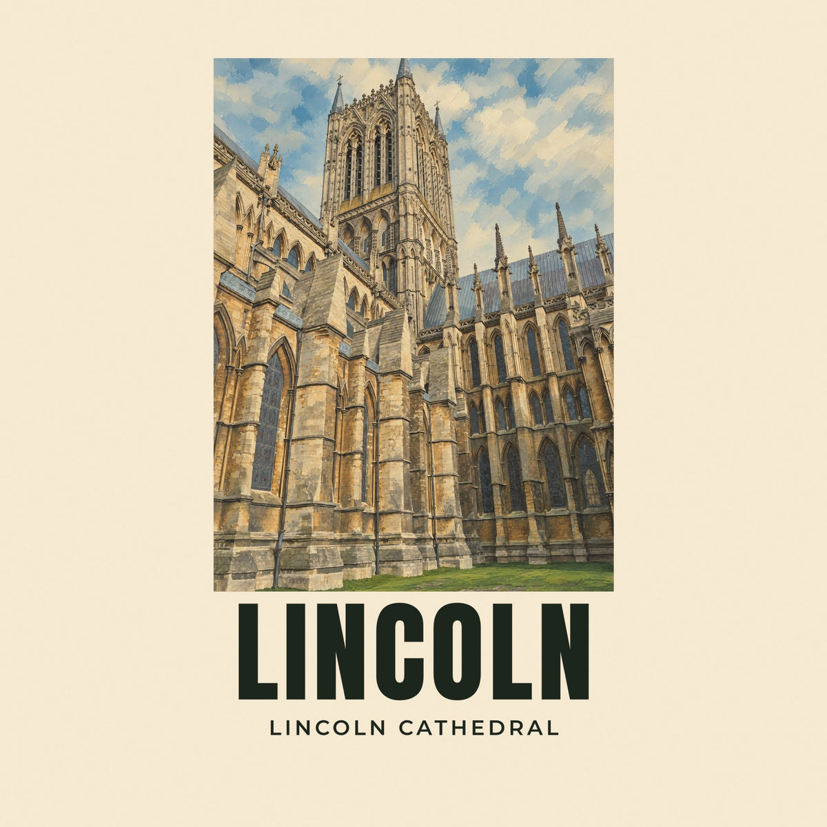 The printed design on the Lincoln Cathedral tote, close up
