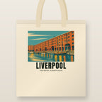 The Royal Albert Dock, Liverpool Tote Bag: natural cotton tote printed with our drawing of The Royal Albert Dock and the name LIVERPOOL