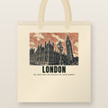 Big Ben and the Houses of Parliament, London Tote Bag: natural cotton tote printed with our drawing of Big Ben and the Houses of Parliament and the name LONDON