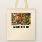 Boulter's Lock, Maidenhead Tote Bag: natural cotton tote printed with our drawing of Boulter's Lock and the name MAIDENHEAD
